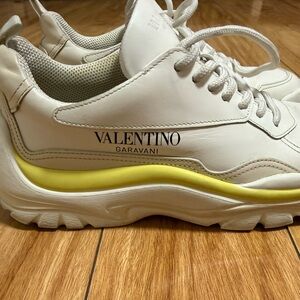 Valentino Garavani Cream Leather Sneakers with Yellow Midsole